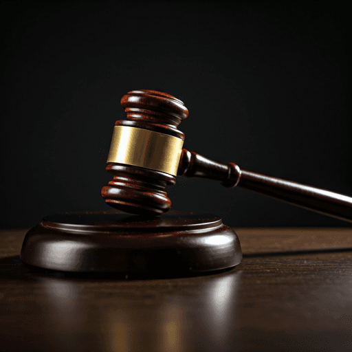 Gavel resting on a dark wooden bench
